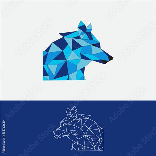 Dogwild wolf and Fox face on grey background with outlines, symmetrical vector illustration EPS 10 isolated. modern logo design. Suitable for printing on a t-shirt.
