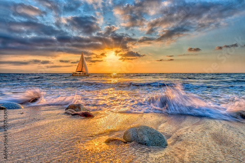 Sunset Ocean Sunset Inspirational Uplifting Sailing Nature Scenic