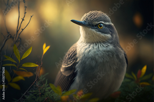 Mockingbird, common bird in North America. Generative AI.