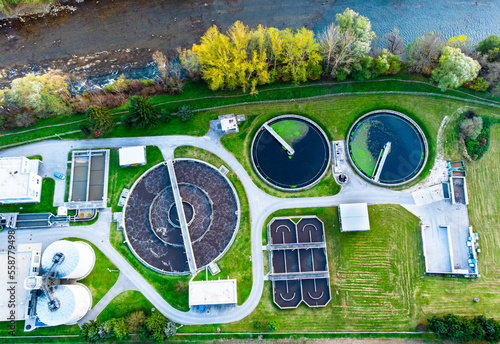 Water and sewage treatment plant top down view