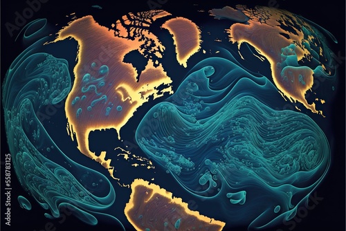 Ocean currents on a map (not scientifically correct), created with Generative AI technology