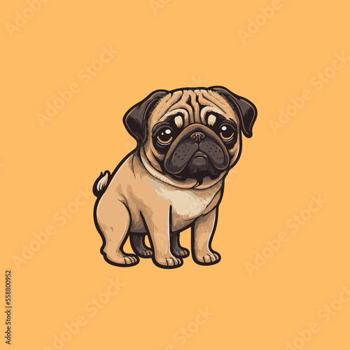 cute pug purebred dog cartoon isolated background