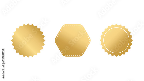 Set of gold starburst. Gold blank promo stickers. Sunburst badges, labels, sale tags. Design elements. Vector illustration