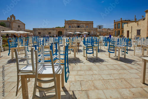 The main square of the historic village Marzamemi, Province of Syracuse, Sicily, Italy