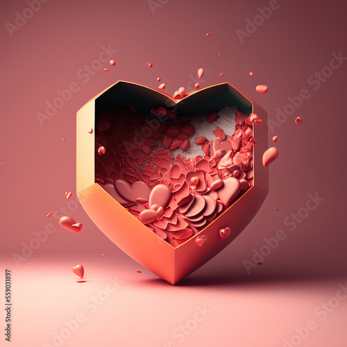 Heart shape gift box with flowers inside for Valentine's Day and romance. Generative AI