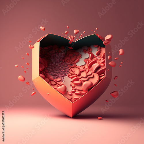 Heart shape gift box with flowers inside for Valentine's Day and romance. Generative AI