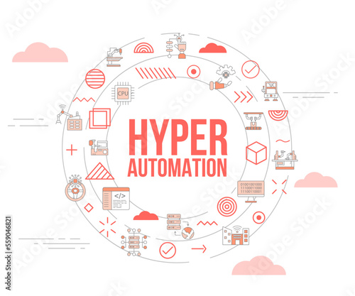 hyper automation concept with icon set template banner and circle round shape