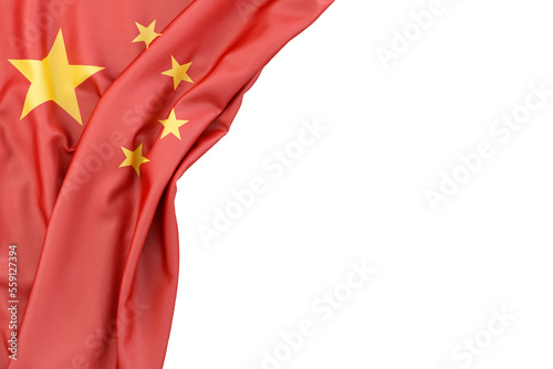 Flag of China in the corner on white background. Isolated. 3D illustration