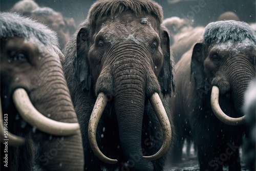 Mammoths in mud. AI generated