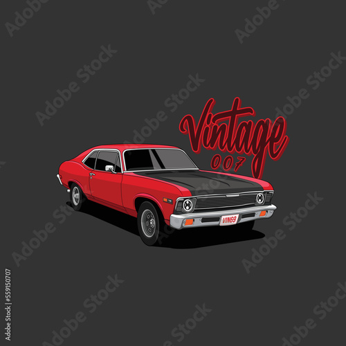 Red Vintage Car Vector Illustrator