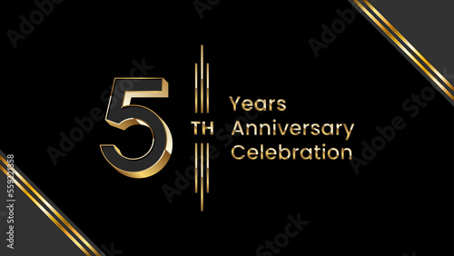 5th Anniversary. Anniversary template design with golden text for anniversary celebration event. Vector Templates Illustration