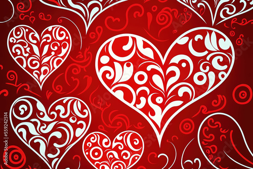 Valentine concept. White patterns of hearts on a red background. Gen Art