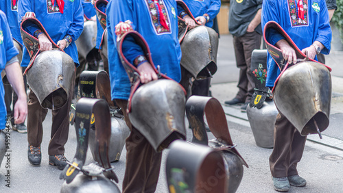 Group of cow bell ringers from bernese oberland, Switzerland 