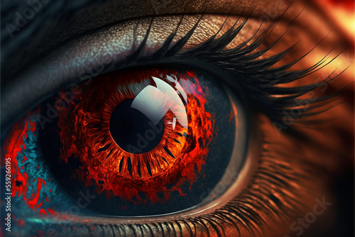 Red eye of human being. Generative AI.