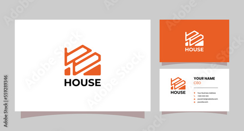 bb letter combination logo and house icon with business card