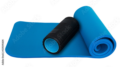 Blaue Fitness Matte und Rolle Hintergrund transparent PNG cut out