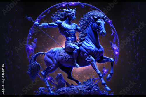 Graphic of centaur. Sagittarius horoscope sign in twelve zodiac with galaxy background. (ai generated)