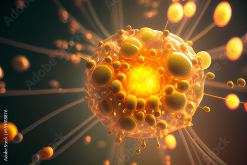 Essential vitamin metabolism for healthy, science and medical microbiology illustration, microscopic of microorganism cells and bacteria, immunity, generative AI