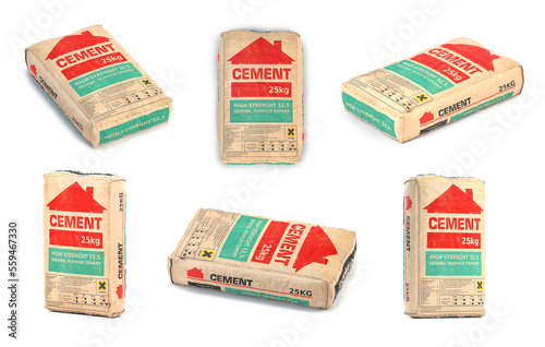 Cement bags o sacks isolated on white.