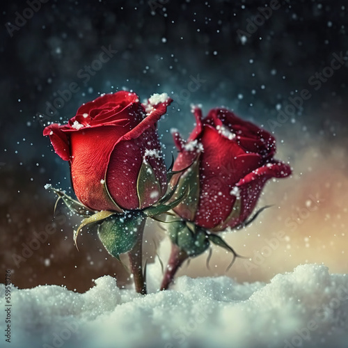 red rose in the snow. Generative AI