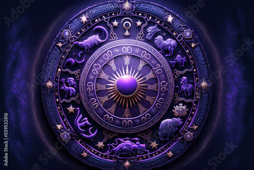 Astrology horoscope circle with zodiac signs. 3d illustration (ai generated)