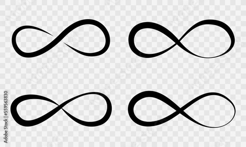 Set of hand drawn infinity symbol on transparent background. Black infinity icon. Eternity, infinite, limitless and forever signs.