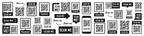 QR code set. Scan Me. Scan qr code icon. Template scan me Qr code for smartphone. Payment , QR code for mobile app, payment and phone. Vector illustration.