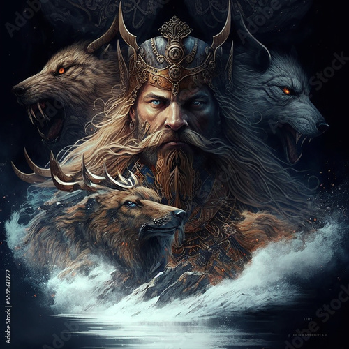 Norse mythology valhalla concept. Created with Generative AI technology.