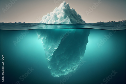 iceberg concept, underwater risk, dark hidden threat or danger concept. Central composition, background, illustration digital generative ai design art style