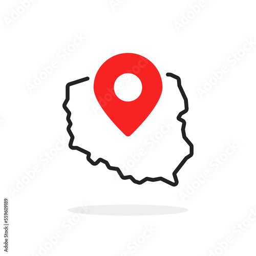 red geotag with thin line simple poland map icon