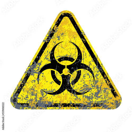 classic biohazard symbol distressed yellow triangle