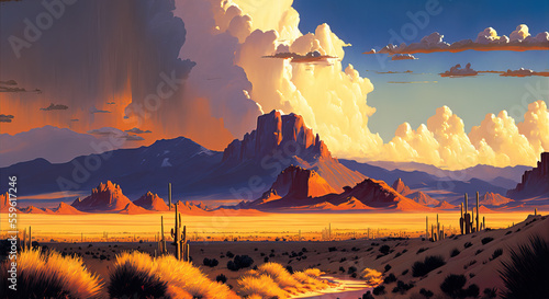 Painting of desert landscape by generative AI