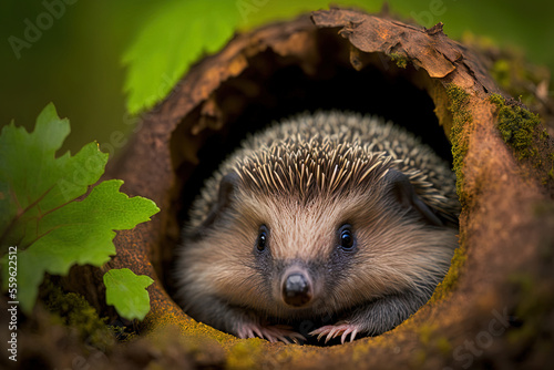 Erinaceus, a Western European Hedgehog, curled into a ball. Generative AI