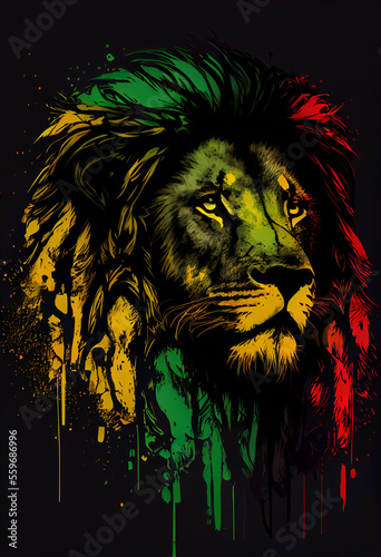 Rasta lion head on black