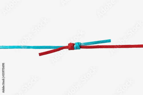 Color leather strap knot on white background