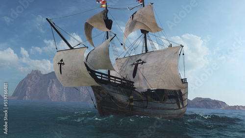 The NAO VICTORIA is the flag ship of the MAGELLAN armada. A scientific 3D-reconstruction of a spanish galleon fleet in the beginning of the 16th century. sails ahead of a global circumnavigation