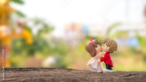 Groom wear Bride wedding rings on the day of the ceremony. Model figure married couple for wedding background.