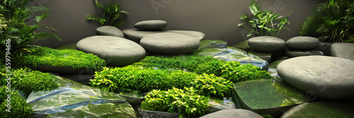 Wellnes spa with rocks and greenery