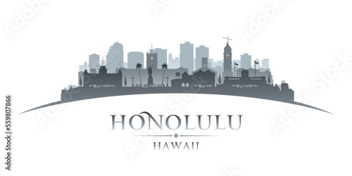 Honolulu Hawaii city silhouette white background