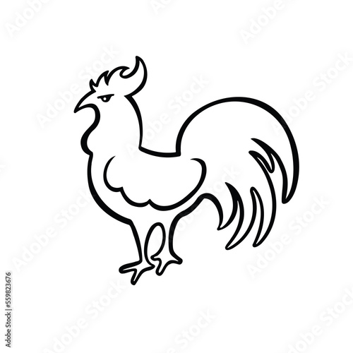 Oriental horoscope symbol of rooster, chicken line, vector illustration