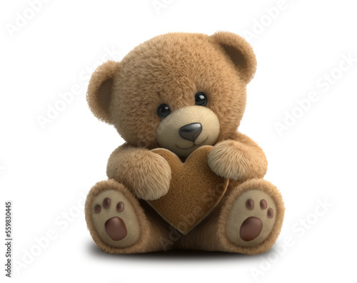 Cute teddy bear holding a heart, PNG transparency included, AI generated