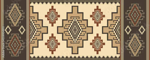 Ethnic runner geometric pattern. Vector aztec Kilim runner geometric pattern vintage color boho style. Use for home flooring decoration elements; carpet, area rug, tapestry, mat or runner decorative.