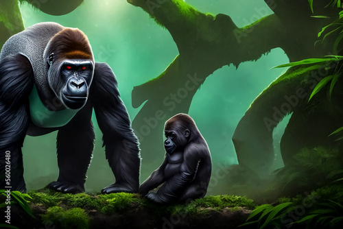 Gorilla in the jungle, fantasy.