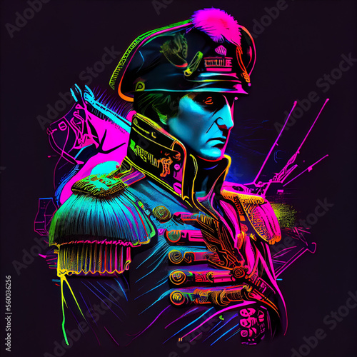 Silhouette of Napoleons in Neon Style