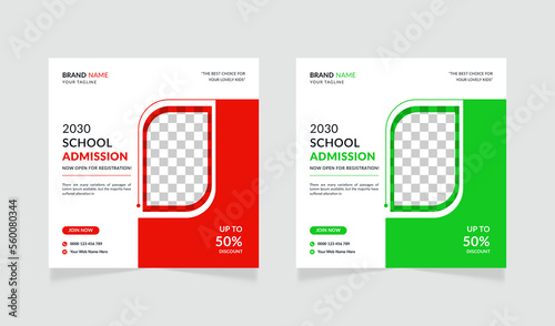Back to school admission social media post or web banner template 
