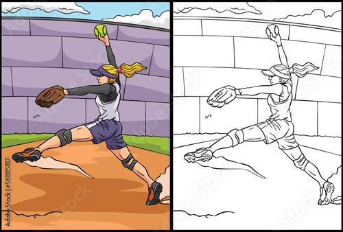 Softball Coloring Page Colored Illustration