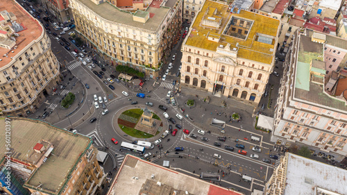 Aerial view Chamber of Commerce of Naples, Italy. It's located in Giovanni Bovio square, formerly Piazza Borsa, in the historic center of the city. There is the University metro stop.