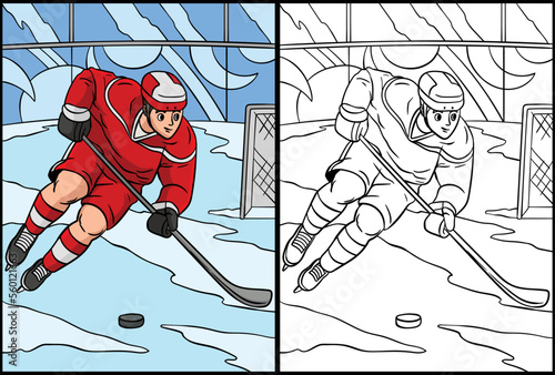 Ice hockey Coloring Page Colored Illustration