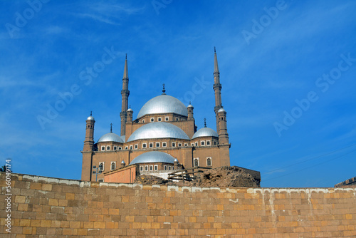 The great mosque of Muhammad Ali Pasha or Alabaster mosque in Citadel of Cairo, the main material is limestone likely sourced from the Great Pyramids of Giza and alabaster, Salah El Din Castle