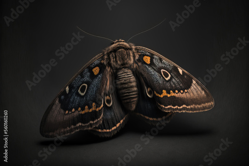 Beautiful moth with spreaded wings on grey background. Generative AI